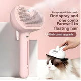 Pet grooming spray comb and pull hair comb used on fluffy cat, reducing loose fur